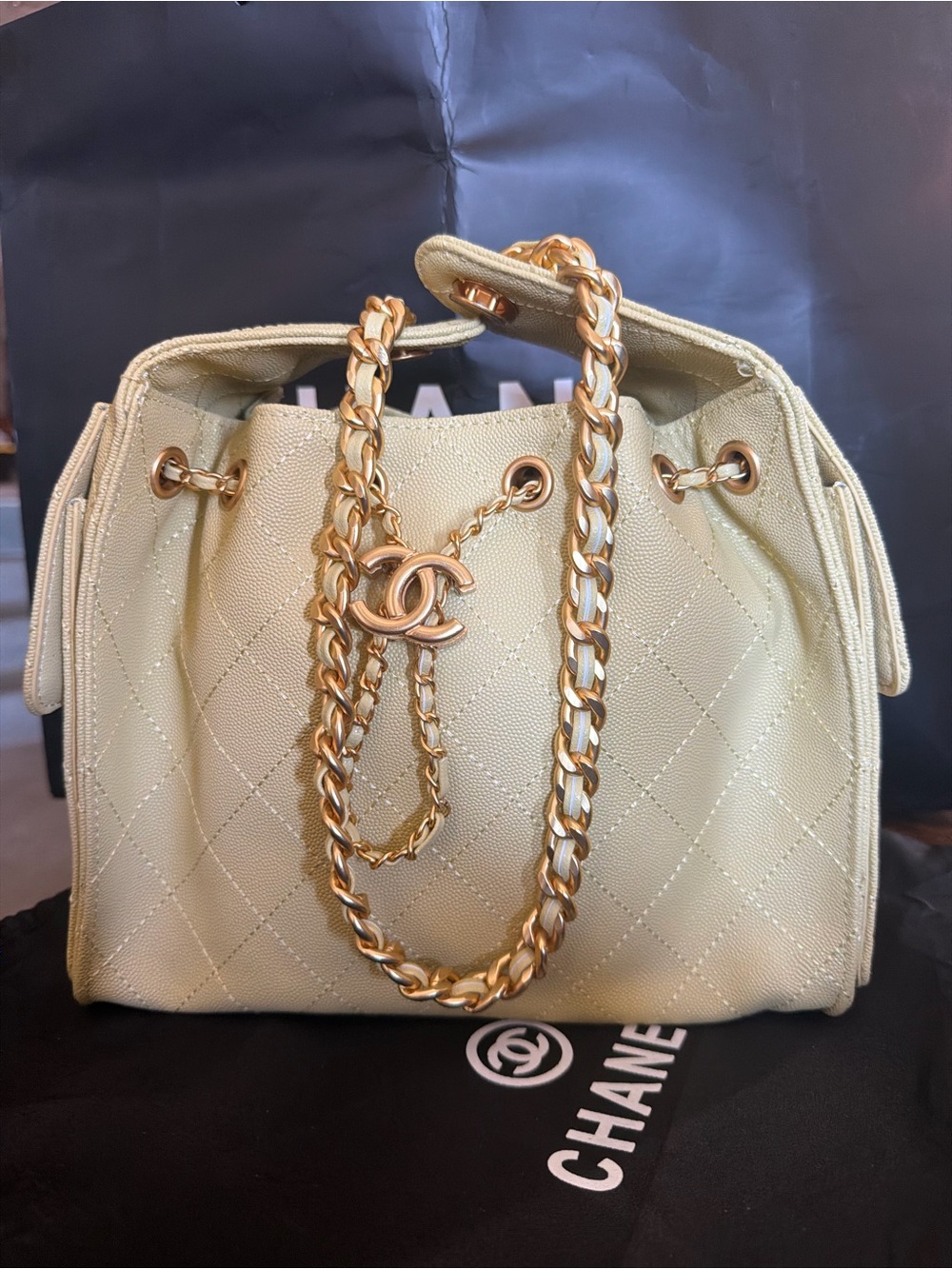 Real Leather 25 drawstring YELLOW Purse $5,795